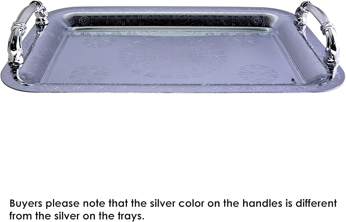 11.4 inch x 7.9 inch Oblong Chrome Plated Serving Tray with Handles Stylish Design Floral Engraved Rainbow Edge Decorative Party Wedding Dessert Buffet Wine Platter Plate FST-071