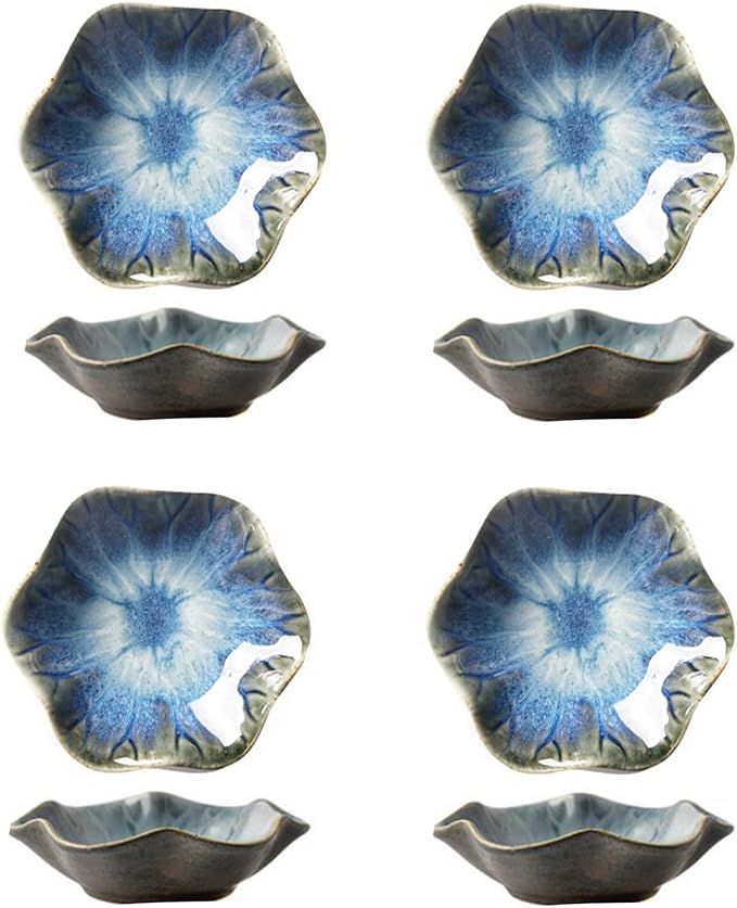 Dxcaicc 4 Pcs Ceramic Soy Sauce Dish,Mini Appetizer Plates,Ceramics Seasoning Dishes,Sushi Vinegar Bowl,BBQ, Condiments, Appetizer, Dessert, Sushi,E