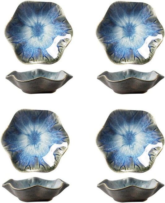 Dxcaicc 4 Pcs Ceramic Soy Sauce Dish,Mini Appetizer Plates,Ceramics Seasoning Dishes,Sushi Vinegar Bowl,BBQ, Condiments, Appetizer, Dessert, Sushi,E