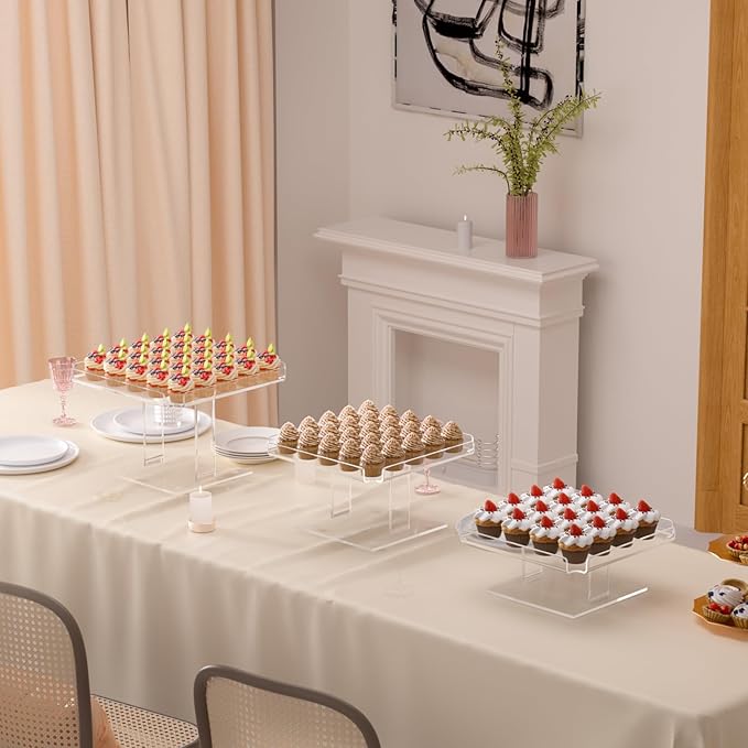 3 Tiered Serving Tray Set for Entertaining, 12" Acrylic Dessert Table Display Set, Cupcake Stand Buffet Risers for Wedding Birthday Party Baby Shower (Extra Large)