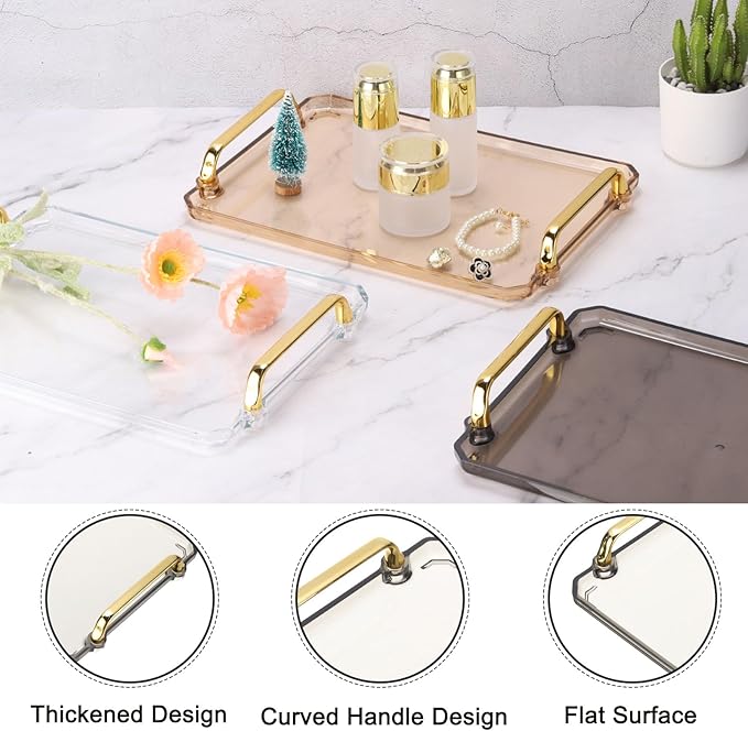 PATIKIL 16.1 x 8.7 Inches Plastic Serving Tray with Golden Handles, Reusable Tray Rectangular Party Platters for Dessert Coffee Tea Table, Living Room Kitchen Countertop, Light Green