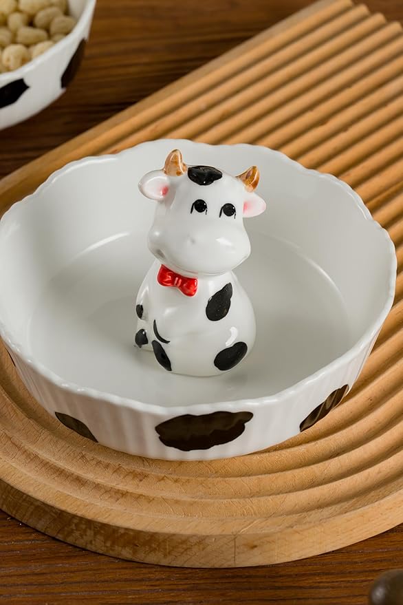 DIHOclub Decorative Ceramic Candy Bowl - Snack Serving Dish for Pistachios, Nuts, Candies, Jewelry Storage, Perfect for Holidays, Parties, and Gifts, 6 Inches(White Cow)