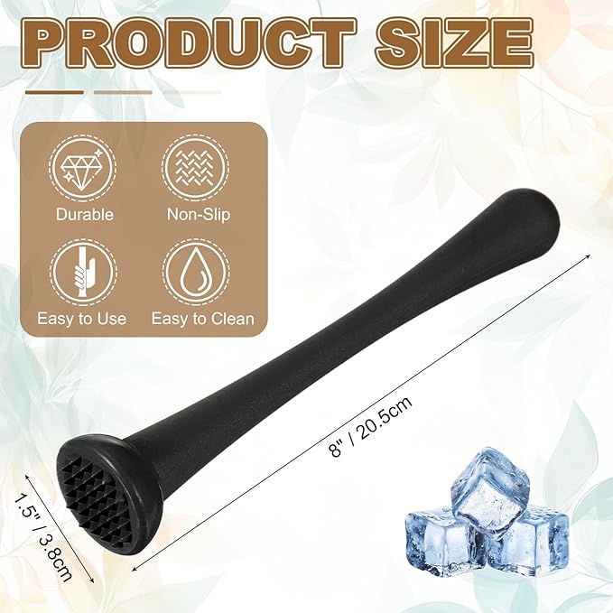uxcell Cocktail Muddler, 8 Inch PP Drink Muddler Bar Accessories Tools Ice Crusher for Home Party Cocktail Fruit Drinks, Black (Thin)