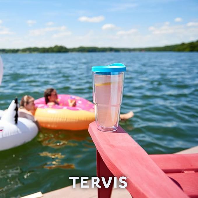Tervis Clear & Colorful Lidded Made in USA Double Walled Insulated Tumbler Travel Cup Keeps Drinks Cold & Hot, 24oz, Lime Green Lid