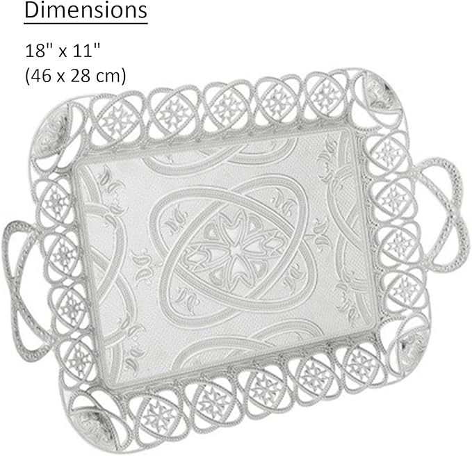 Rectangular Tray with Planet Axis Embossed Design | Eksen Metal Serving Tray | Anti-Tarnish Serving Platter | Bandeja Decorativa | Decorative, Elegant Tray | Décor Piece, 18.1"x11" (Silver)
