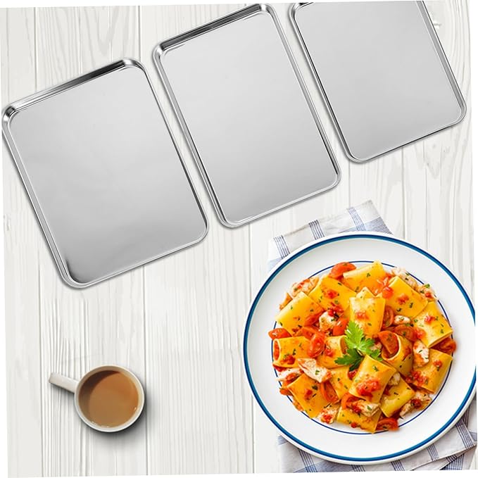 Garneck 3pcs Stainless Steel Serving Tray Lid Large Sizzling Platter Cookie Baking Pan Roasting Tray Catering Pans Seafood Platter