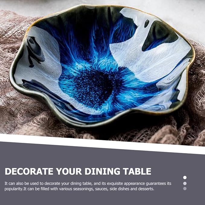 Healifty 3pcs Ceramic Sauce Dishes Set, Lotus Leaf Shape Appetizer Plates with Gradient Blue, Vintage White, and Natural Straw Colors, Porcelain Seasoning Bowls for Kitchen Random Color