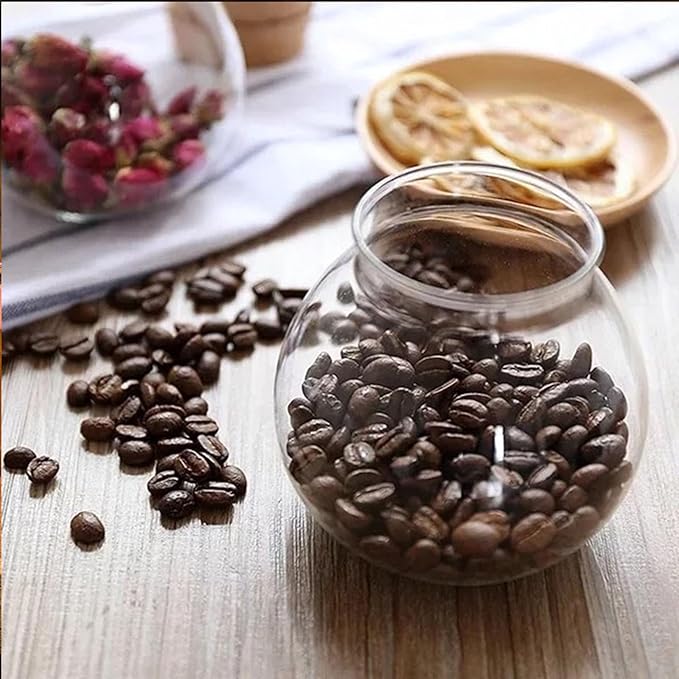 17oz Spherical Glass Jar with Cork Lid Airtight - Kitchen Glass Jar for Preserving and Storing candy, tea, Coffee, Spice, flour, Beans etc (6)