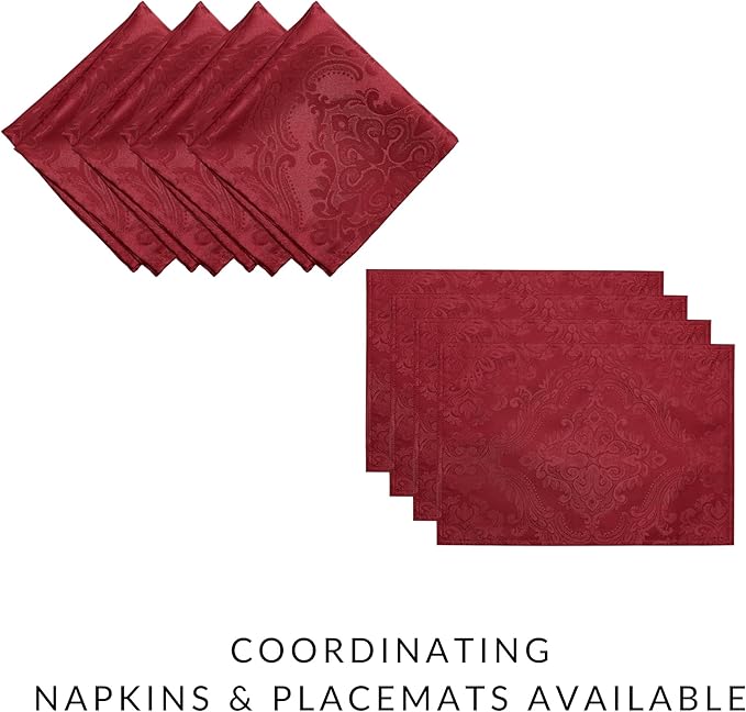 Elrene Home Fashions Caiden Elegance Damask Waterproof, Stain & Wrinkle Resistant Fabric Tablecloth, 90" Round, Red
