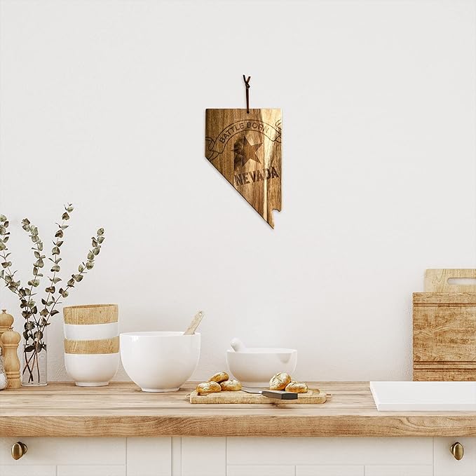 Totally Bamboo Rock & Branch Origins Series Nevada State Shaped Cutting Board and Charcuterie Serving Tray, Includes Hang Tie for Wall Display
