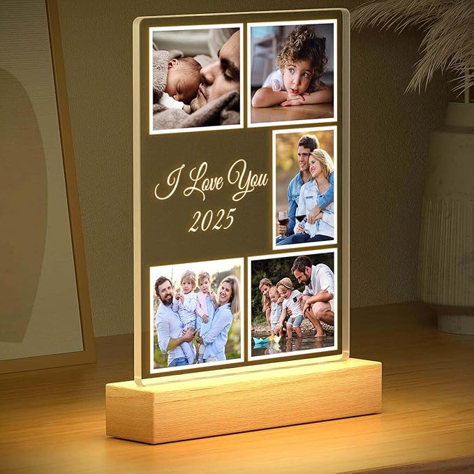 Custom Picture Frames with Photo, Personalized Photo Frame with Night Light, Customized Picture Frame, Personalized Christmas Birthday Gifts for Women, Men, Mom, Dad, Baby, Kid, Family