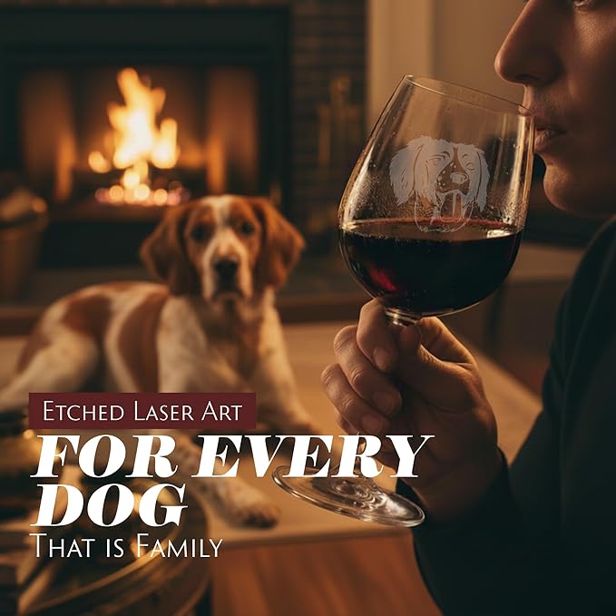 Etched Laser Art Brittany Personalized Dog Themed Etched 12.75oz Wine Glass Custom Dog Breed Wine Glasses, Ideal for Pet Lovers, Unique Birthday Gift for Men & Women, Personalized Gift