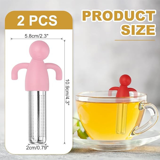 uxcell 2 Pcs Cute Tea Infuser, Stainless Steel Loose Leaf Tea Steeper Filter with Silicone Handle Reusable Coarse Pores Mesh Strainer Diffuser for Teacups Teapots Mugs, Pink