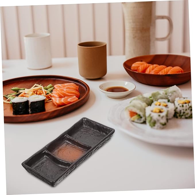 3-Compartment Ceramic Sauce Dish Japanese Style Rectangular Seasoning Plate for Sushi Appetizer and Dipping Sturdy Porcelain for Entertaining and Everyday Use