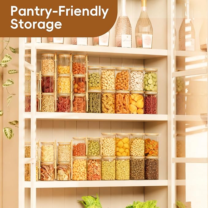 Sugar Jar Glass Salt Container,32 Ounces Clear Airtight Caning with Bamboo Lid, Storage Overnight Oats, Salts, Coffee Bean, Spice, Creamer, Food Organizer, Pack of 6