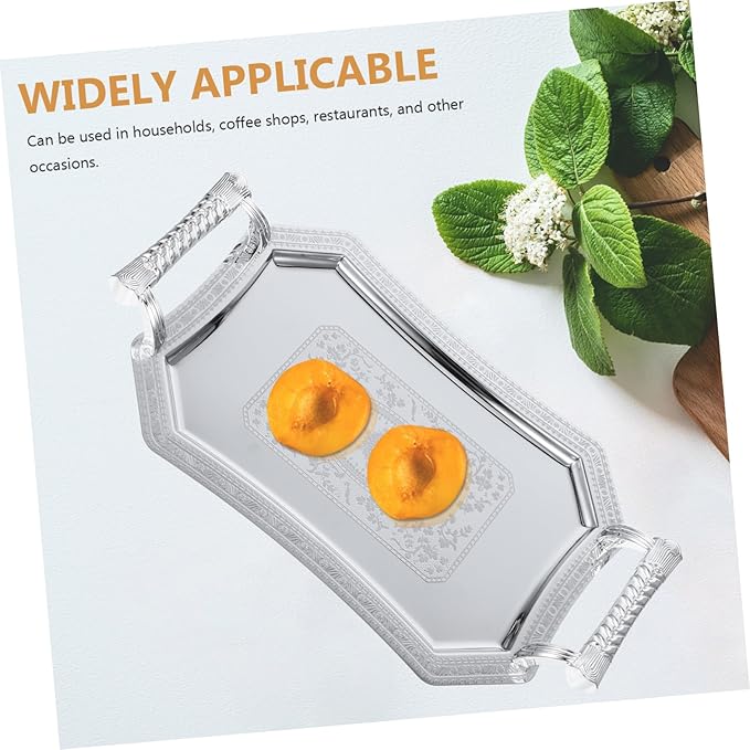 Unomor Stainless Steel Serving Tray European Style Geometric Design Silver Metal Platter for Snacks and Beverages for Parties and Entertaining