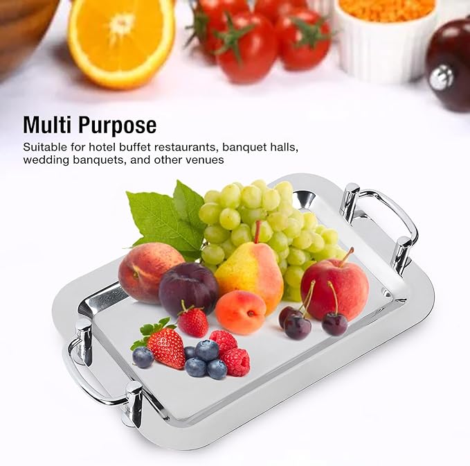 Stainless Steel Serving Tray,Mirrored Silver Tray Bright Mirror Finish Serving Tray with Handle for Hotel Restaurant Banquet Wedding - Elegant and Durable Platter (Rectangular (Length 16.9in))