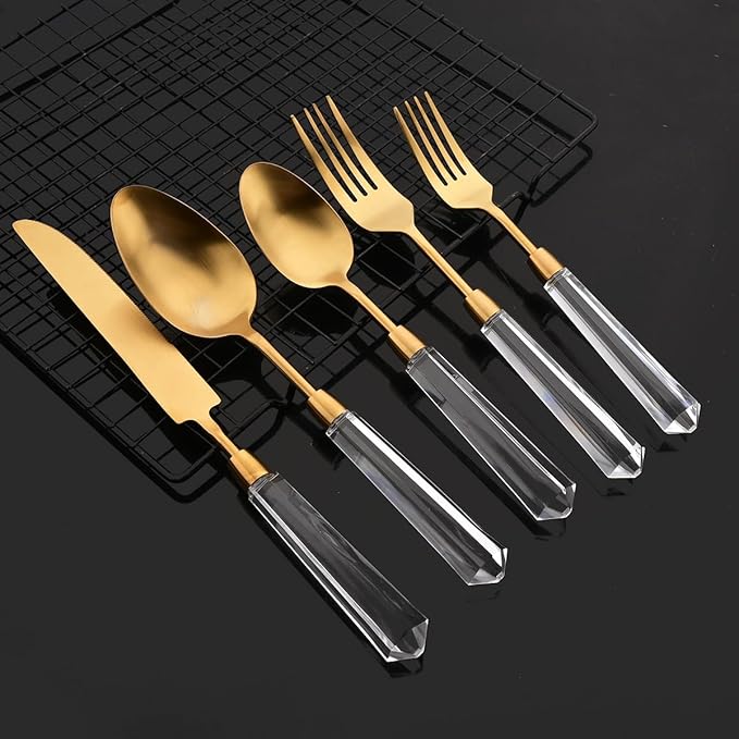 JASHII 20pcs 304 Stainless Steel Gold Flatware Cutlery Set, Matte Finished Knife Fork Spoon Set, Creative Handle,Service for 4, Dishwasher Safe for Home Wedding Hotel