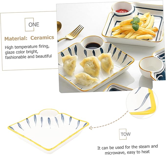 LIFKOME Ceramic Plate Serving Dish Separate Dipping Saucer for Hot Pot and Snacks