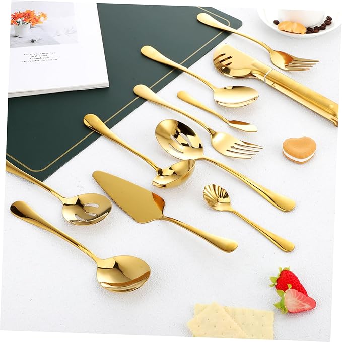 Zerodeko 11-pc Stainless Steel Cutlery Set Serving Utensils Spoons Tongs Forks for Buffet Catering Parties Silverware Set