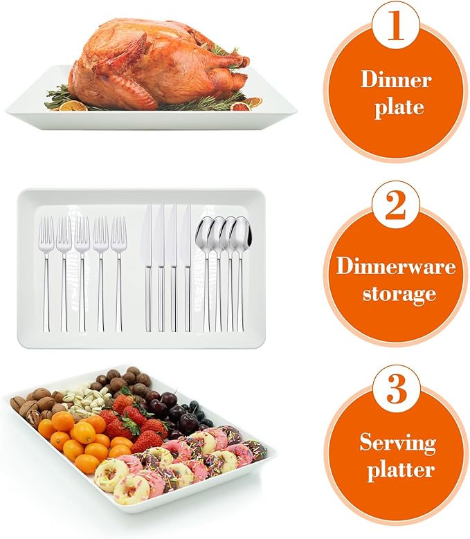 Serving Tray Platter, 17.5'' x 11.5'' x 1.6'', 6 Pcs Food Tray for Veggie Fruit Snack Dessert Cookie Cheese, Food Trays for Party Supplies Display, Large Platters for Serving Food, BPA Free