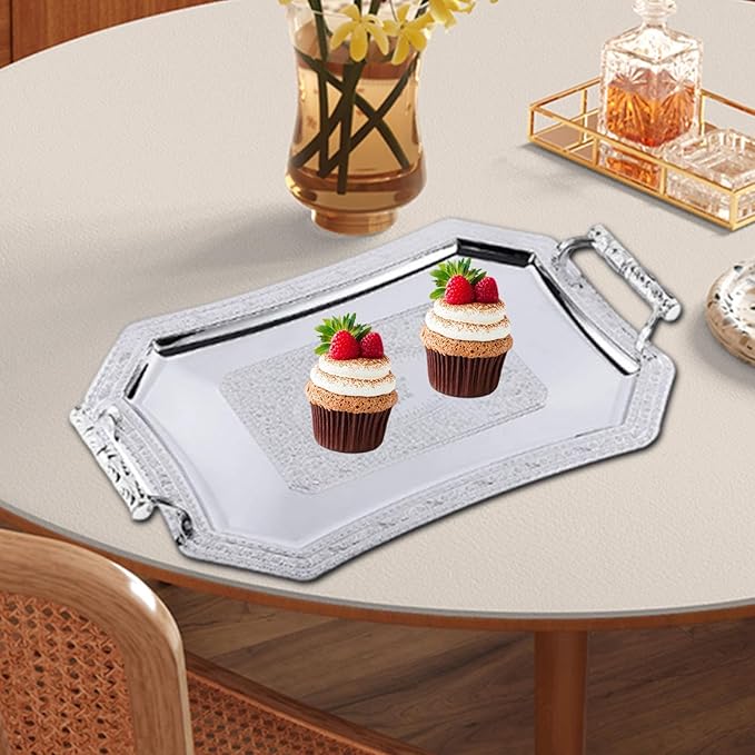 Serving Tray Ornament Organizer Cake Stand Supplies Reusable Fruit Tray Platter for Weddings Household Home Kitchen Holiday, Silver
