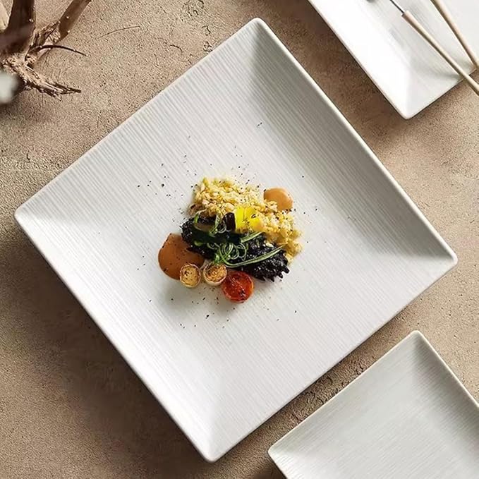 SONGCHAO Party Supplies White Porcelain Square Dinner Plate Home Kitchen Salad Plate Restaurant Western Food Plate Appetizer Plate Party Plates (Color : 8.2in)