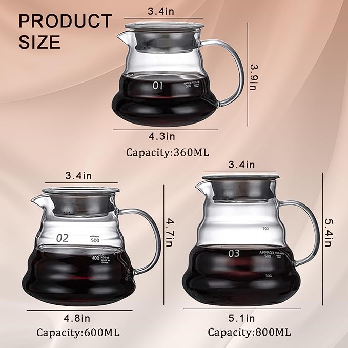 Glass Coffee Server for Drip Coffee Maker, Standard Glass Coffee Carafe, Coffee Pot with Lid, Clear, 01 360ml(12oz)