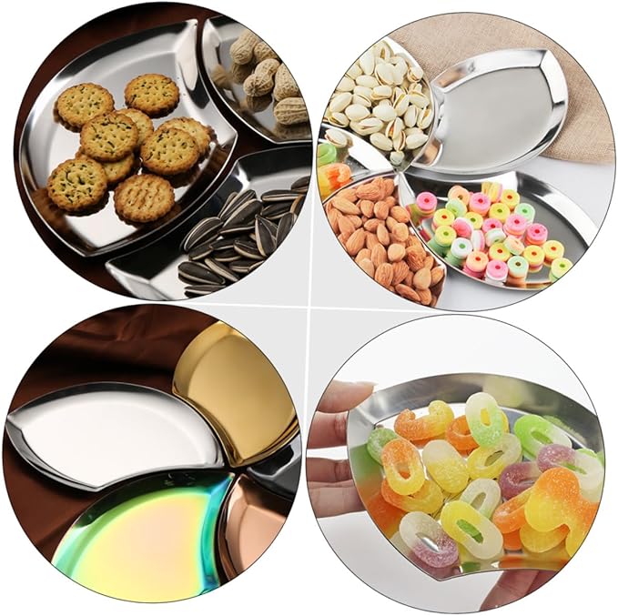 ABOOFAN 2sets Spoon Tray Fruit Trays Serving Dish Serving Tray Round Food Storage Tray Candy Plates Candy Tray Spoon Storage Holder Snack Plate Storage Plate Silver Stainless Steel 2pcs*2
