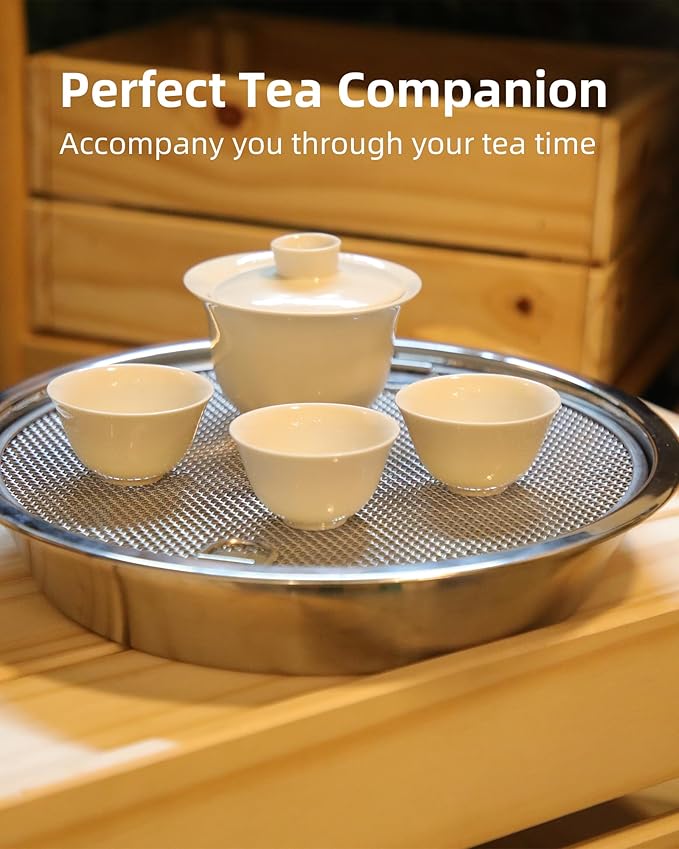 Stainless Steel Tea Tray, 11×11×2 inch, Water Storage, Chinese Kungfu Tea Serving Tray, Multipurpose Oil Strainer and Drain Basket, for Coffee Table, Kitchen, Living Room