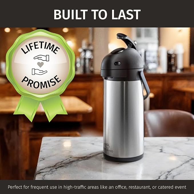 Coffee Carafe Airpot & Cleaning Brush - 101oz / 3L Airpot 12 Hours Hot Water Dispenser or 36 Hours Cold Drink Dispenser with Pump - Easy Dispensing Coffee Carafes for Keeping Hot Extra Large - Cresimo