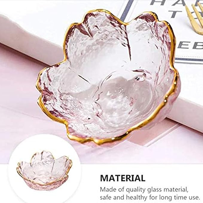 Seasoning bowls with gold rim,6 pcs Pink Cherry Flower Crystal Glass Appetizer Plates dipping bowls ice cream Sushi,pink glass plates mini for charcuterie board (Phnom Penh)