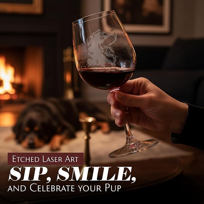Etched Laser Art English Shepherd Personalized Dog Themed Etched 12.75oz Wine Glass Custom Dog Breed Wine Glasses, Ideal for Pet Lovers, Unique Birthday Gift for Men & Women, Personalized Gift