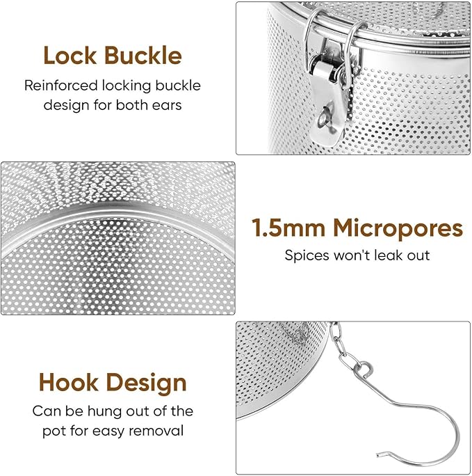 Stainless Steel Seasoning Strainer | Large Capacity Tea Mesh Tea Infuser Strainer with Extended Chain for Cooking Seasoning Filter