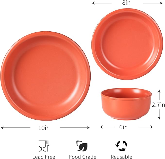 Plates and Bowls Sets, 6 Piece Ceramic Stoneware Dinnerware Set for Family and Gatherings, Dishes Set for 2, Dishwasher & Microwave Safe, Handcrafted Dishware Sets, Terracotta Red