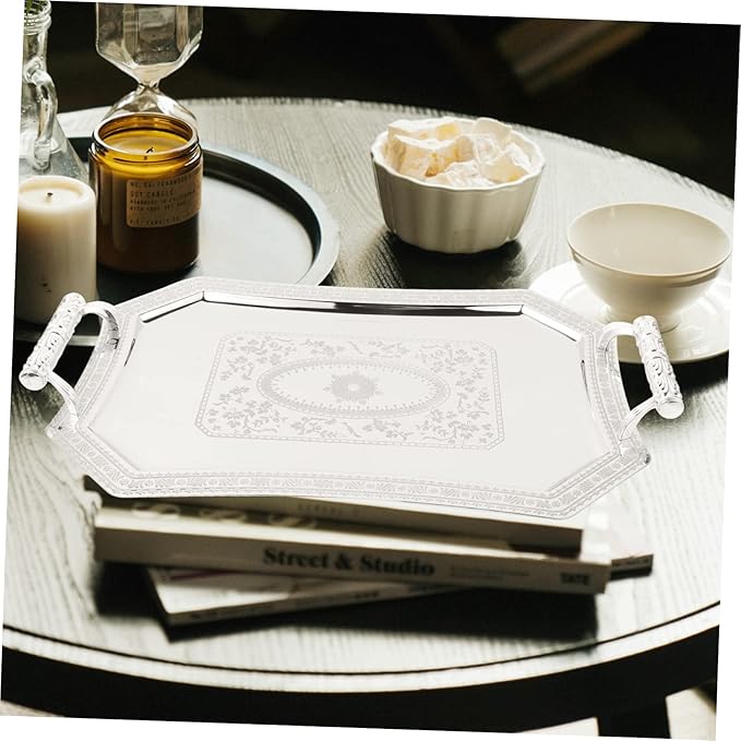 Cabilock Elegant Double Ear Food Serving Tray Decorative Party Platter Snack Plate for Bathroom Countertop
