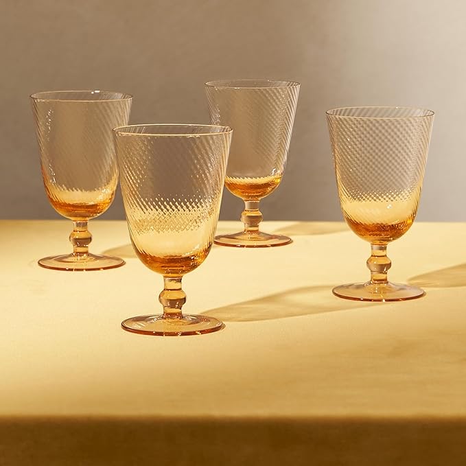mopio Zest Fluted Goblet Set of 4, 11.5 oz, Dishwasher Safe, Trendy Party and Home Bar Stemware for Cocktails and Wine, Perfect Drinkware Gift in Eco-Friendly Packaging, Soda-Lime Glass (Peach)
