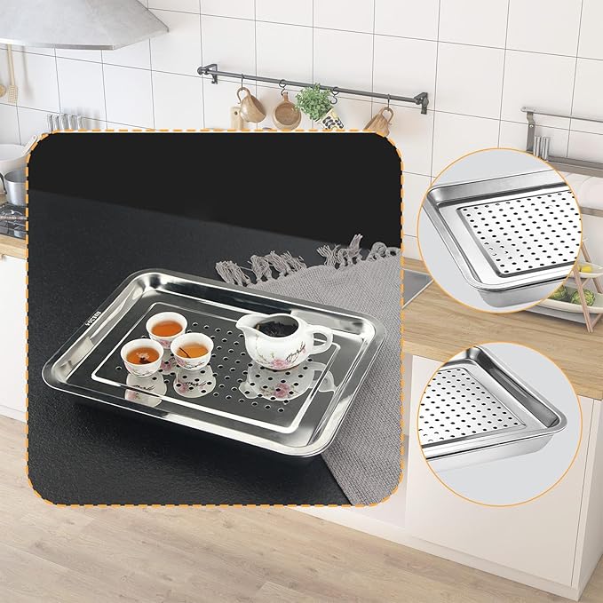 Kung Fu Tea Tray Gungfu Tea Table Serving Tray Draining Water Space Saving Metal Organizer Multipurpose for Home Kitchen, 36cmx27cm