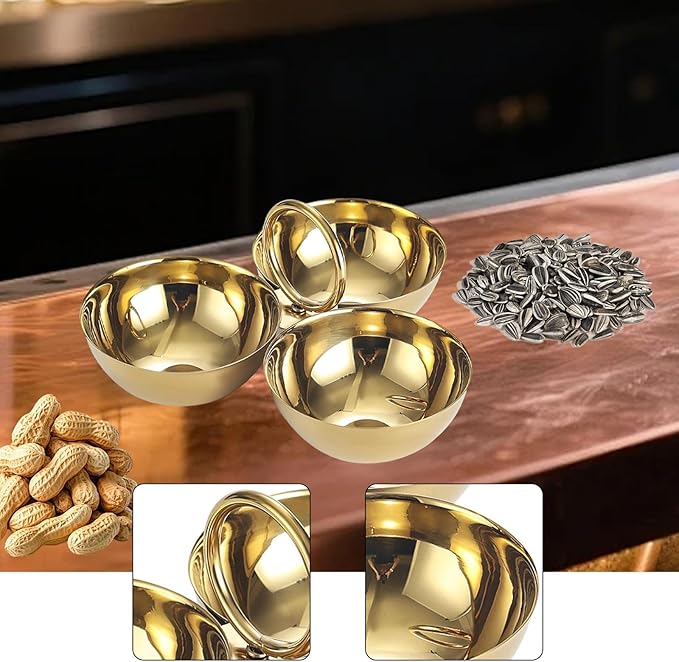 Stainless Steel Snack Serving Bowls Serving Trays Versatile Easy to Clean Appetizer Plates Fruit Plates for Party Bar Candies (Gold)