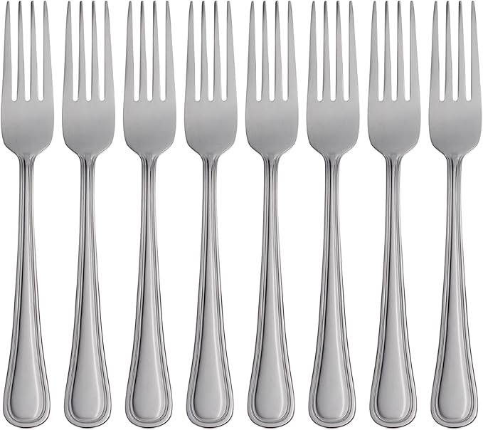 Oneida Silverware Set, Tress Everyday Flatware 8-Piece Dinner Forks Set, Service For 8, 18/0 Stainless Steel, Rust Resistant, Dishwasher Safe, Home And Kitchen Utensils (Silver, 8 Piece)