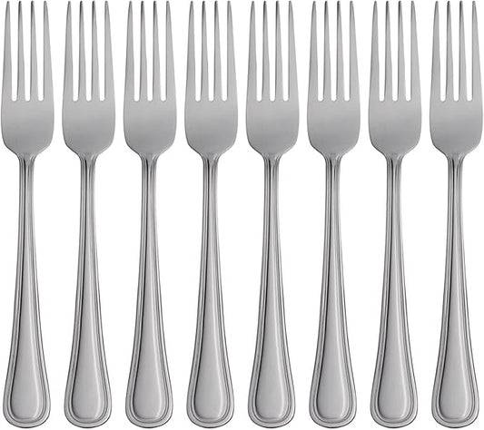 Oneida Silverware Set, Tress Everyday Flatware 8-Piece Dinner Forks Set, Service For 8, 18/0 Stainless Steel, Rust Resistant, Dishwasher Safe, Home And Kitchen Utensils (Silver, 8 Piece)