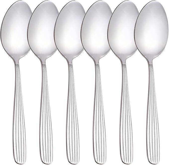 Dinner Forks, Spoons & Dinner knives Set, Food Grade Stainless Steel Silverware Set, Mirror Polished, Dishwasher Safe Flatware Set (6-Pcs, Dinner Spoons)