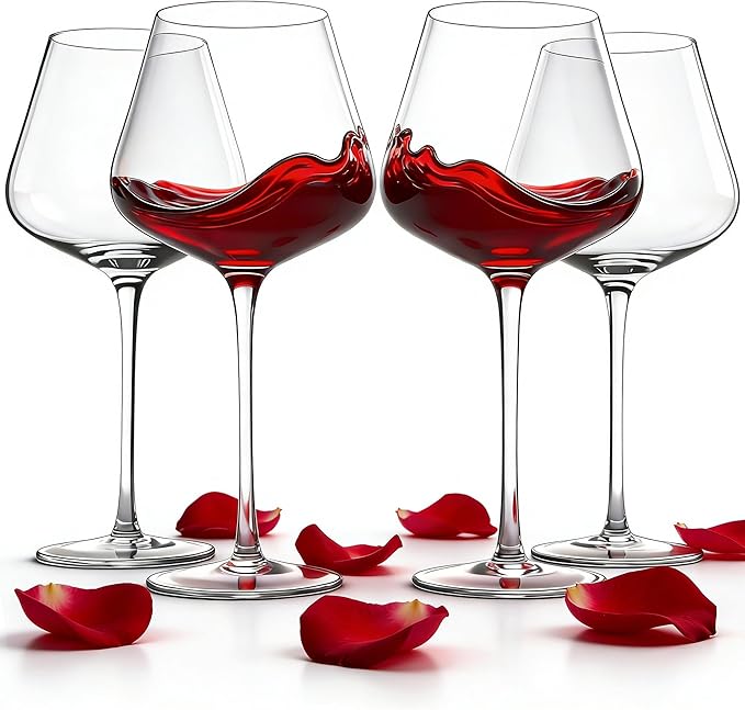 Wine Glasses Set of 4, 18OZ Large Crystal Red Wine Glasses, Hand Blown Vintage Wine Glasses with Thin Rim, Large Bowl, Long Stem, Gifts for Christmas, Housewarming, Birthday