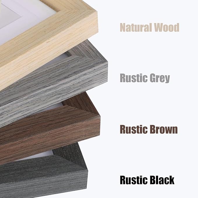 Egofine 4x6 Picture Frame Set of 4, Made of Solid Wood Multicolor Photo Frames Covered by Plexiglass 3x4.5 and 3.5x5 with Mat or 4x6 without Mat, for Table Top Display and Wall Mounting