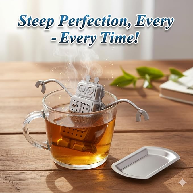 Robot Tea Infuser for Loose Leaf Tea, Cute Stainless Steel Tea Strainer & Steeper, Fine Mesh Tea Ball Filter with Arms to Hang on Mug, Fun Novelty Kitchen Gadget & Gift for Tea Lovers (Robot)
