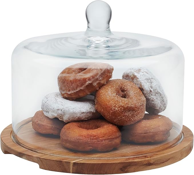 Libbey Acaciawood Flat Round Wood Server with Glass Dome