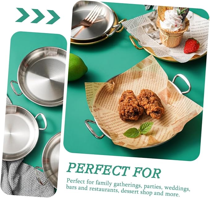 Stainless Steel Serving Plate Double Handles for Seafood and Snacks Kitchen Food Holder for Home Restaurant and Bar