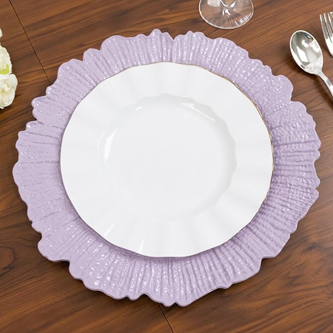 13" Charger Plates - Set of 24 - Acrylic Lavender Lilac Round Reef Disposable Chargers, Ideal for Dinner Party Wedding Holiday Bulk Events