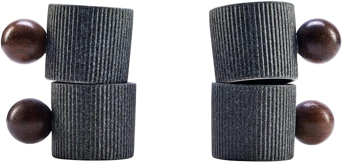 CLASGLAZ Ceramic Mini Espresso Cups Demitasse Cups with Round Wooden Handle Vertical Stripes Tea Cups (gray, 4pcs)