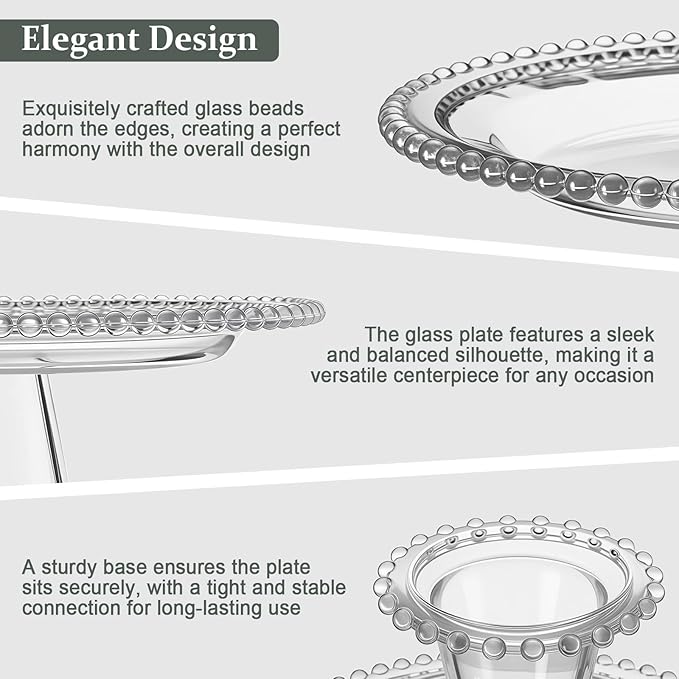 Wenqik 12 Inch Beaded Glass Cake Stand Vintage Clear Cake Stand Cakes Serving Platters Footed Dessert Plate Display Desserts Holder Fruit Serving Tray Display Accessories for Wedding Party Supplies